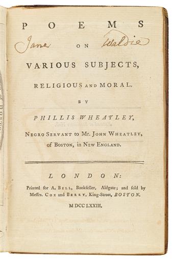 (LITERATURE.) Wheatley, Phillis. Poems on Various Subjects, Religious and Moral.